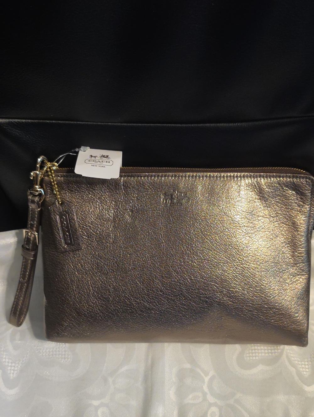 Coach Metallic Bronze Leather Wristlet